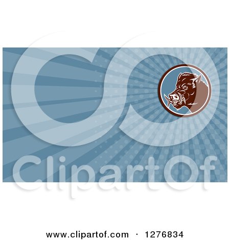 Clipart of a Retro Boar and Blue Rays Business Card Design - Royalty Free Illustration by patrimonio