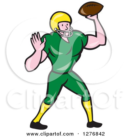 Clipart of a Full Length Cartoon Male Caucasian Football Player Quarterback with a Ball - Royalty Free Vector Illustration by patrimonio