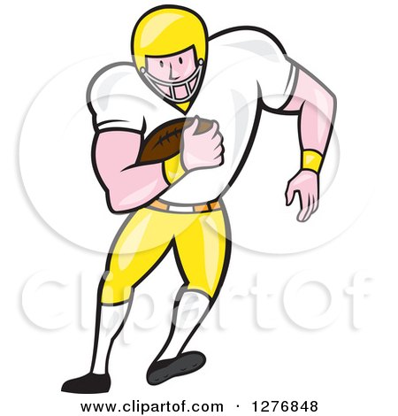 Clipart of a Cartoon Full Length Caucasian Football Player Fullback with a Ball - Royalty Free Vector Illustration by patrimonio