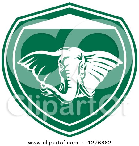 Clipart of a Retro Tough Elephant in a Green and White Shield - Royalty Free Vector Illustration by patrimonio