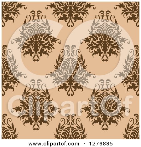 Clipart of a Seamless Patterned Background of Brown Floral Damask on Tan - Royalty Free Vector Illustration by Vector Tradition SM