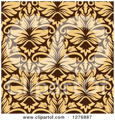 Clipart of a Seamless Patterned Background of Tan Floral Damask on Brown - Royalty Free Vector Illustration by Vector Tradition SM