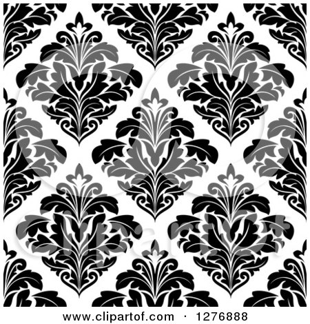 Clipart of a Seamless Patterned Background of Black Floral Damask on White 3 - Royalty Free Vector Illustration by Vector Tradition SM