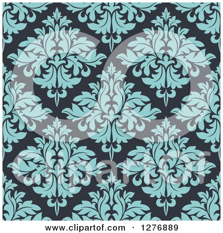 Clipart of a Seamless Patterned Background of Blue Floral Damask Diamonds on Teal - Royalty Free Vector Illustration by Vector Tradition SM