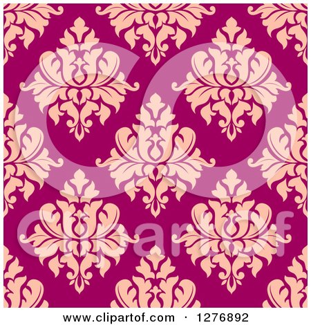 Clipart of a Seamless Patterned Background of Pink Floral Damask - Royalty Free Vector Illustration by Vector Tradition SM