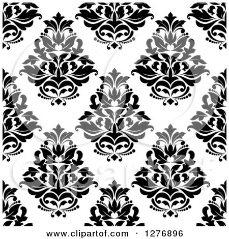 Clipart of a Seamless Patterned Background of Black Floral Damask on White 2 - Royalty Free Vector Illustration by Vector Tradition SM