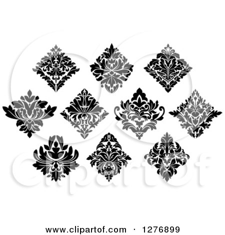 Clipart of Black and White Arabesque Damask Designs 8 - Royalty Free Vector Illustration by Vector Tradition SM