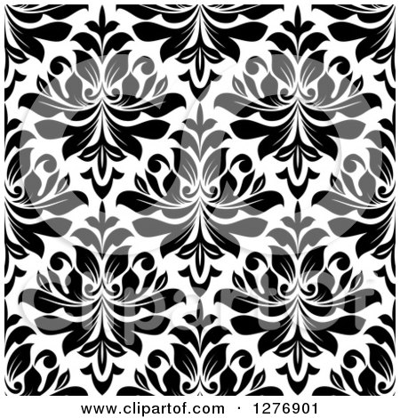 Clipart of a Seamless Patterned Background of Black Floral Damask on White 4 - Royalty Free Vector Illustration by Vector Tradition SM
