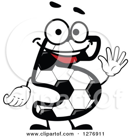 Clipart of a Soccer Ball Number Five Character Holding up 5 Fingers - Royalty Free Vector Illustration by Vector Tradition SM