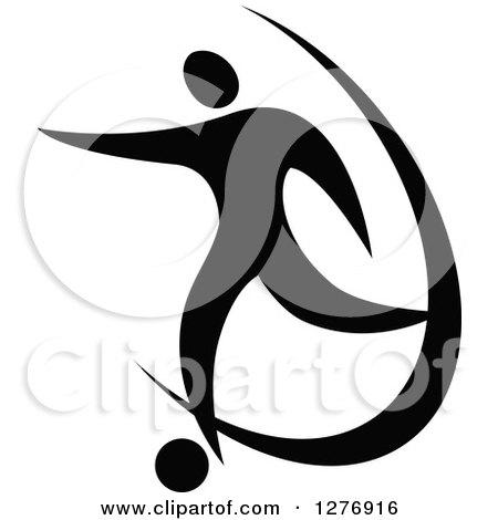 Clipart of a Black and White Soccer Player Kicking - Royalty Free Vector Illustration by Vector Tradition SM