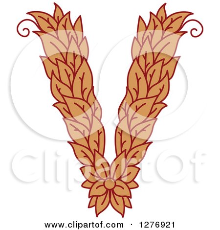 Clipart of a Floral Capital Letter V with a Flower - Royalty Free Vector Illustration by Vector Tradition SM