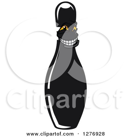 Clipart of a Grinning Black Bowling Pin Character - Royalty Free Vector Illustration by Vector Tradition SM