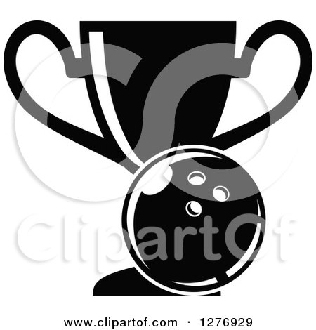 Clipart of a Black and White Trophy Cup and Bowling Ball - Royalty Free Vector Illustration by Vector Tradition SM