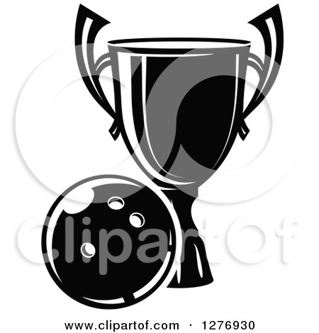 Clipart of a Black and White Trophy and Bowling Ball - Royalty Free Vector Illustration by Vector Tradition SM
