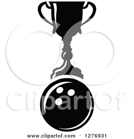 Clipart of a Black and White Trophy Cup over a Bowling Ball - Royalty Free Vector Illustration by Vector Tradition SM