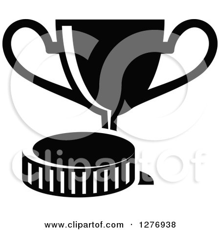 Clipart of a Black and White Trophy Cup and Hockey Puck - Royalty Free Vector Illustration by Vector Tradition SM