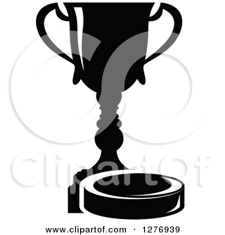 Clipart of a Black and White Trophy Cup and Hockey Puck 2 - Royalty Free Vector Illustration by Vector Tradition SM