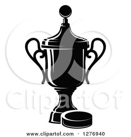 Clipart of a Black and White Trophy Cup and Hockey Puck 3 - Royalty Free Vector Illustration by Vector Tradition SM