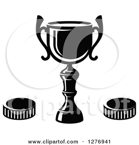 Clipart of a Black and White Trophy Cup and Hockey Pucks - Royalty Free Vector Illustration by Vector Tradition SM