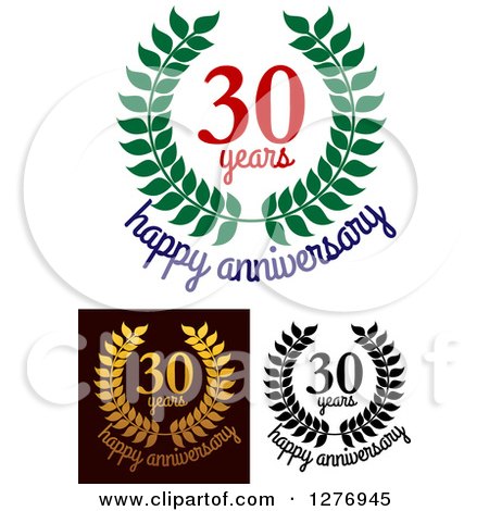 Clipart of Wreaths and 30 Years Anniversary Text - Royalty Free Vector Illustration by Vector Tradition SM