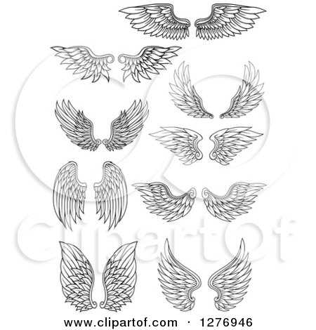 Clipart of Black and White Feathered Wings 2 - Royalty Free Vector Illustration by Vector Tradition SM