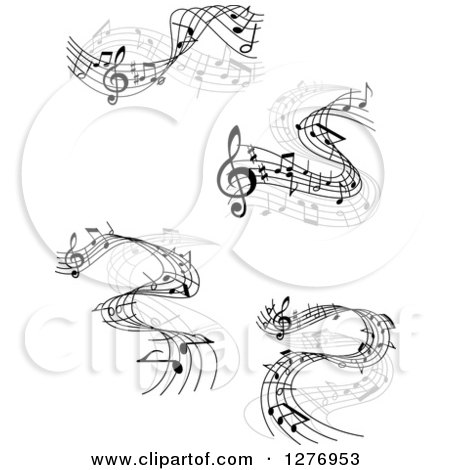Clipart of Grayscale Flowing Music Note Wave Designs 2 - Royalty Free Vector Illustration by Vector Tradition SM
