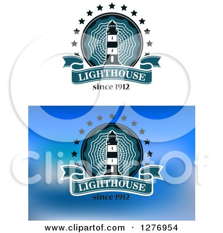 Clipart of Nautical Lighthouse Designs on Blue and White Backgrounds - Royalty Free Vector Illustration by Vector Tradition SM