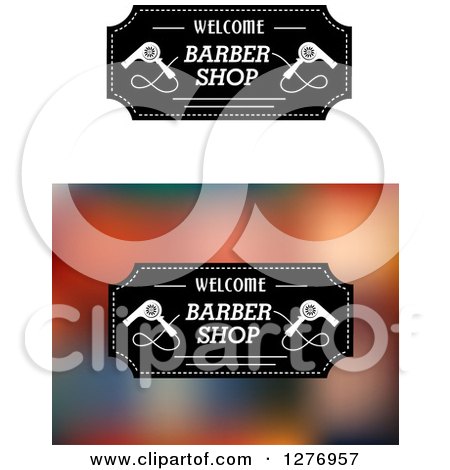 Clipart of Welcome Barber Shop Designs with Blow Dryers - Royalty Free Vector Illustration by Vector Tradition SM