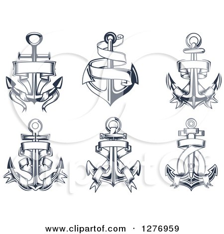 Clipart of Navy Blue Nautical Anchors and Banners - Royalty Free Vector Illustration by Vector Tradition SM