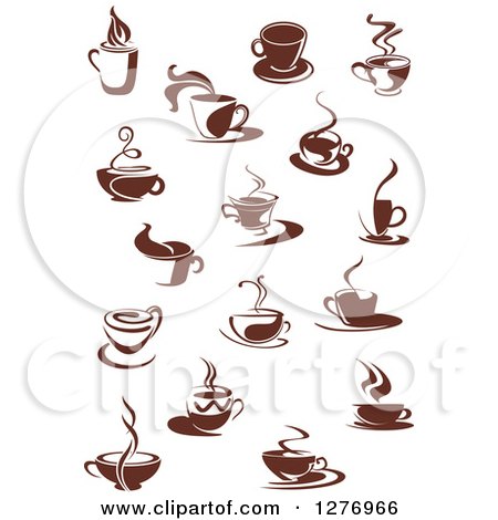 Clipart of Dark Brown and White Steamy Coffee Cups 3 - Royalty Free Vector Illustration by Vector Tradition SM