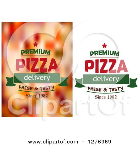 Clipart of Premium Pizza Delivery Fresh and Tasty Since 1982 Designs - Royalty Free Vector Illustration by Vector Tradition SM