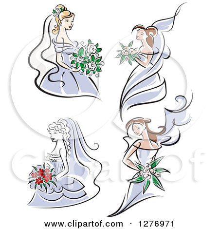 Clipart of Brides in Periwinkle Dresses - Royalty Free Vector Illustration by Vector Tradition SM