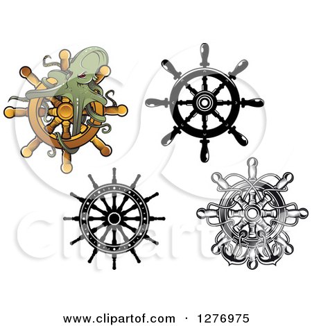 Clipart of Ship Helms and an Octopus - Royalty Free Vector Illustration by Vector Tradition SM