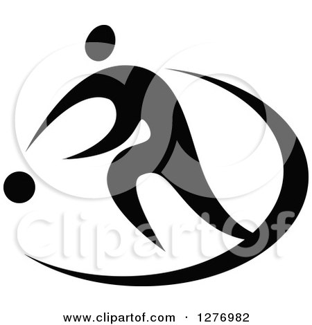 Clipart of a Black and White Basketball Player Dribbling - Royalty Free Vector Illustration by Vector Tradition SM