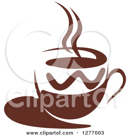 Clipart of a Dark Brown and White Steamy Coffee Cup 40 - Royalty Free Vector Illustration by Vector Tradition SM