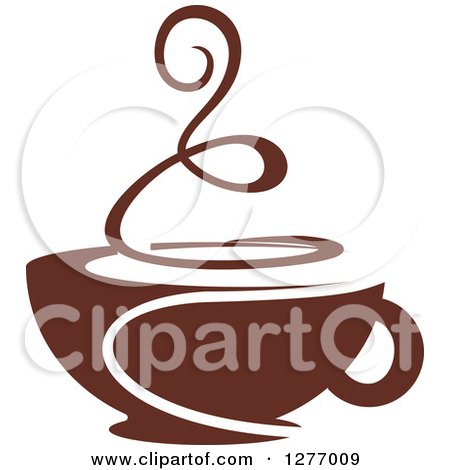 Clipart of a Dark Brown and White Steamy Coffee Cup 32 - Royalty Free Vector Illustration by Vector Tradition SM