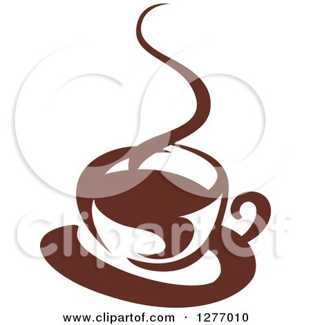 Clipart of a Dark Brown and White Steamy Coffee Cup 33 - Royalty Free Vector Illustration by Vector Tradition SM