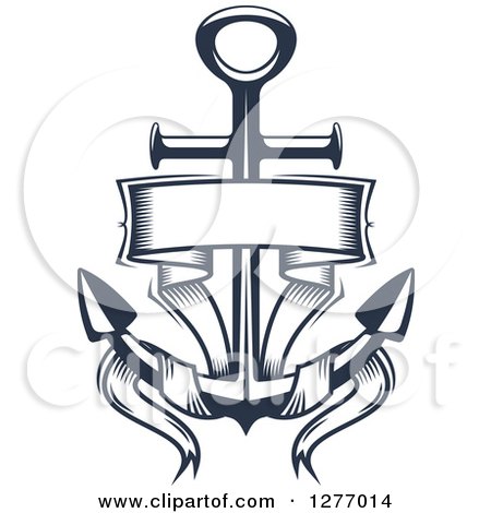 Clipart of a Navy Blue Nautical Anchor and Banner 6 - Royalty Free Vector Illustration by Vector Tradition SM