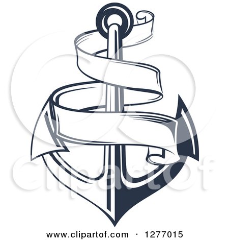 Clipart of a Navy Blue Nautical Anchor and Banner 7 - Royalty Free Vector Illustration by Vector Tradition SM