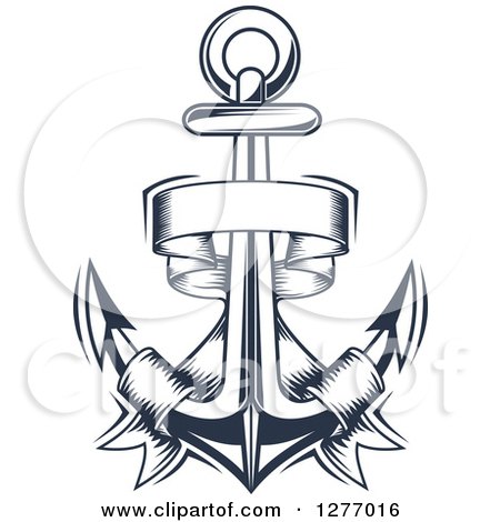 Clipart of a Navy Blue Nautical Anchor and Banner 8 - Royalty Free Vector Illustration by Vector Tradition SM