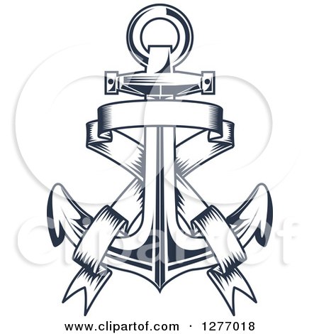 Clipart of a Navy Blue Nautical Anchor and Banner 10 - Royalty Free Vector Illustration by Vector Tradition SM
