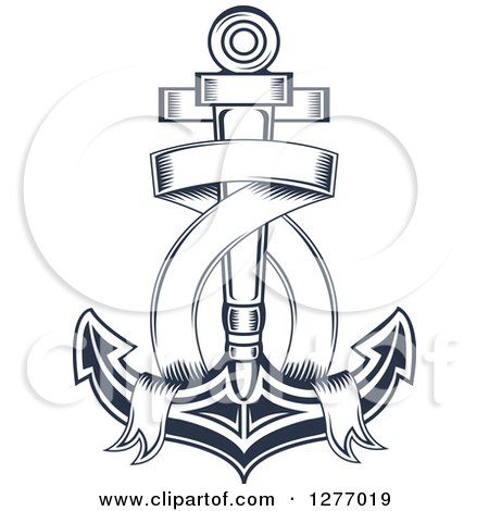 Clipart of a Navy Blue Nautical Anchor and Banner 11 - Royalty Free Vector Illustration by Vector Tradition SM