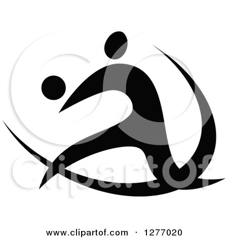 Clipart of a Black and White Volleyball Player in Action 2 - Royalty Free Vector Illustration by Vector Tradition SM