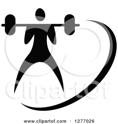 Clipart of a Black and White Bodybuilder with a Barbell - Royalty Free Vector Illustration by Vector Tradition SM
