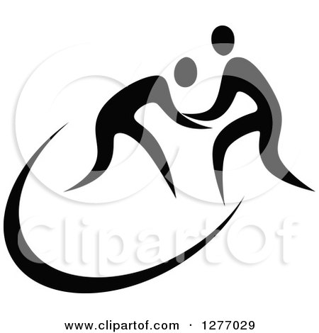 Clipart of Black and White Wrestlers in Action - Royalty Free Vector Illustration by Vector Tradition SM