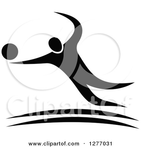 Clipart of a Black and White Volleyball Player in Action - Royalty Free Vector Illustration by Vector Tradition SM