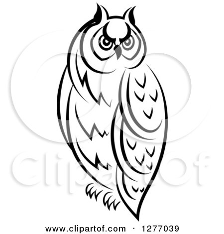 Clipart of a Black and White Resting Owl 4 - Royalty Free Vector Illustration by Vector Tradition SM