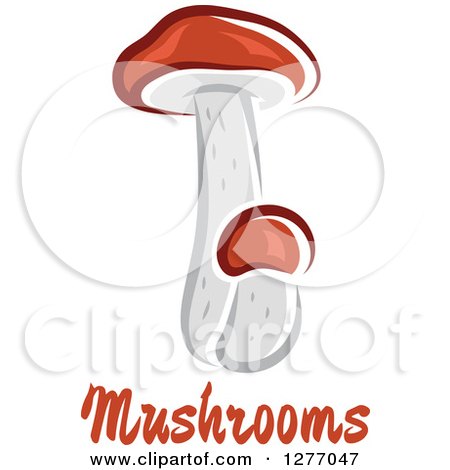 Clipart of Tall White and Brown Mushrooms with Text - Royalty Free Vector Illustration by Vector Tradition SM
