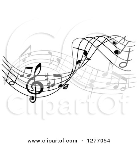 Clipart of a Grayscale Flowing Music Note Wave Design 3 - Royalty Free Vector Illustration by Vector Tradition SM