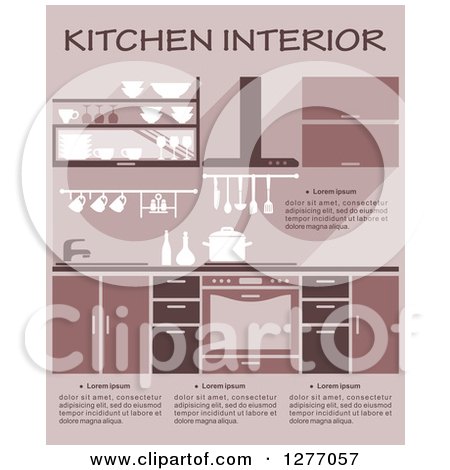 Clipart of a Pink Toned Kitchen Interior with Text 2 - Royalty Free Vector Illustration by Vector Tradition SM